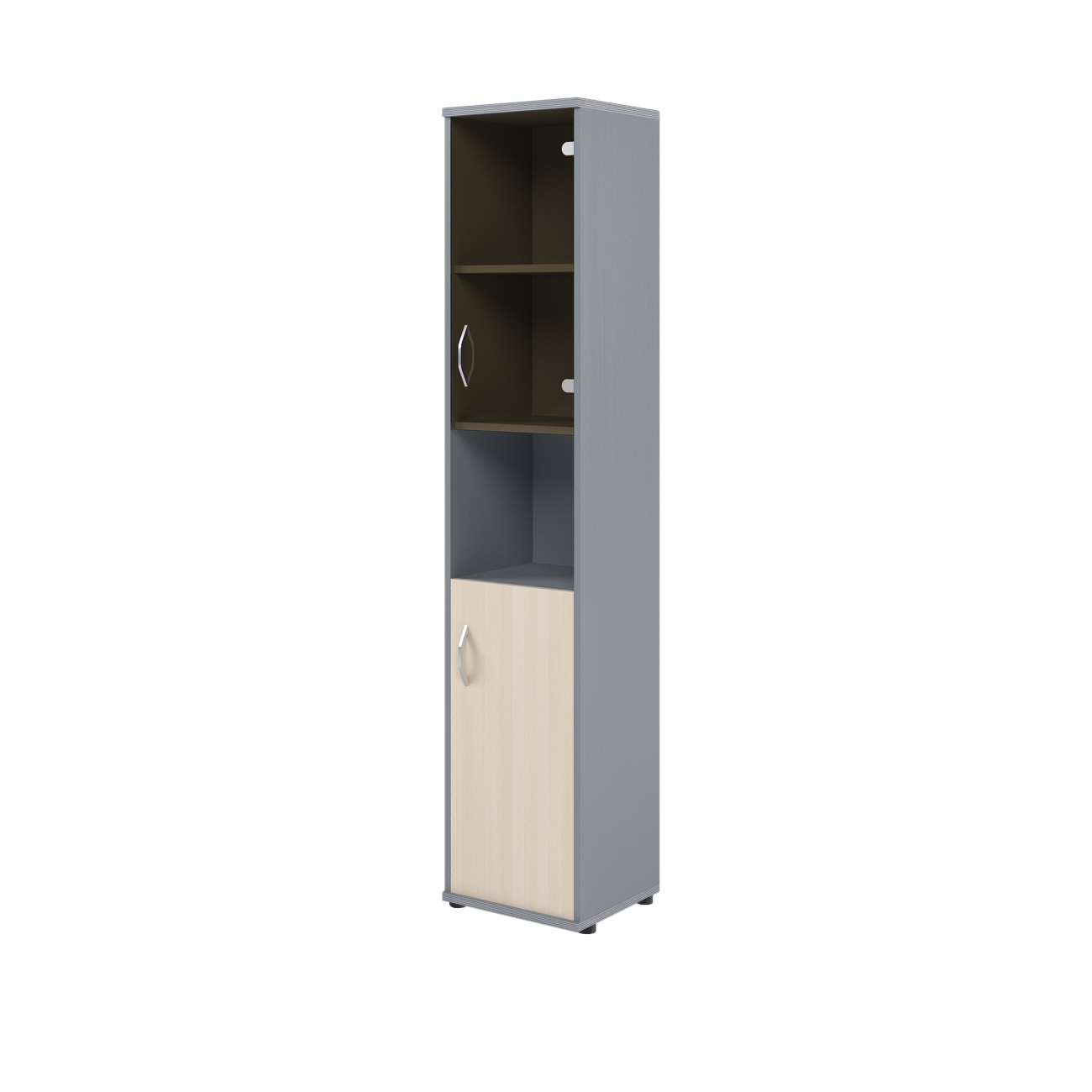 Full height combined cabinet with wooden and glass doors, Imago, Su-1.4 (r), 406x365x1975, maple/metallic