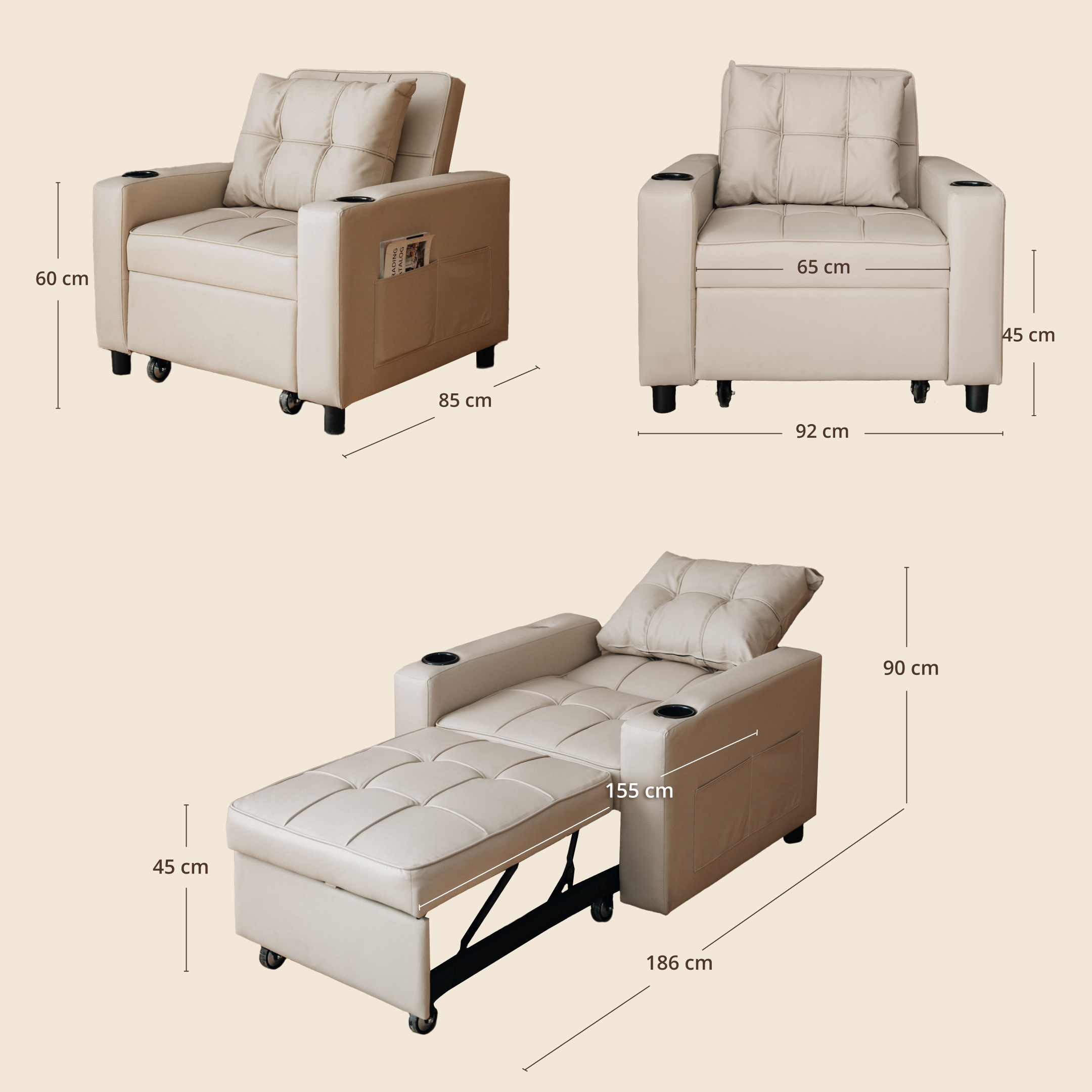 كرسي Skyland القابل للتحويل إلى سرير بلون بيج