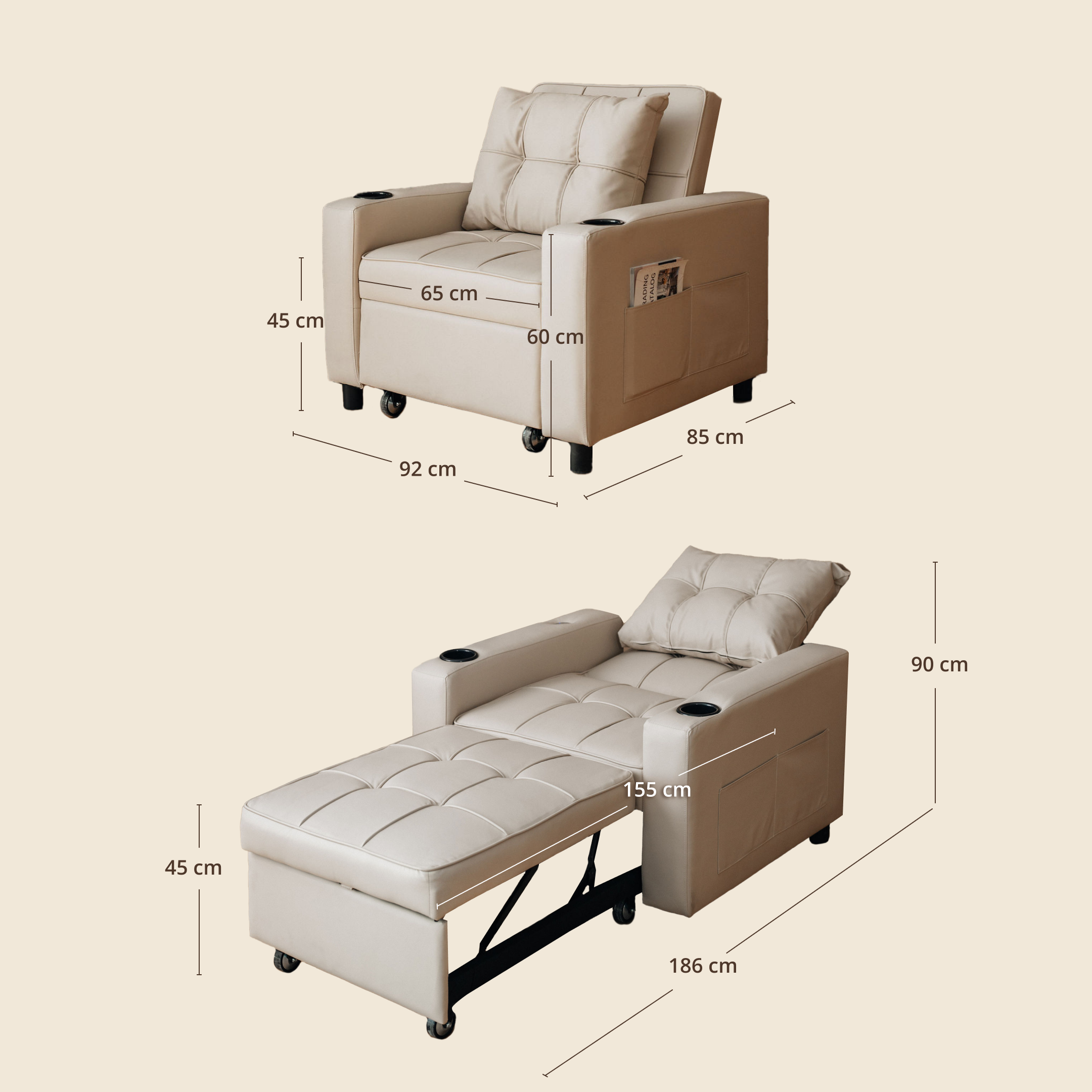 كرسي Skyland القابل للتحويل إلى سرير بلون بيج