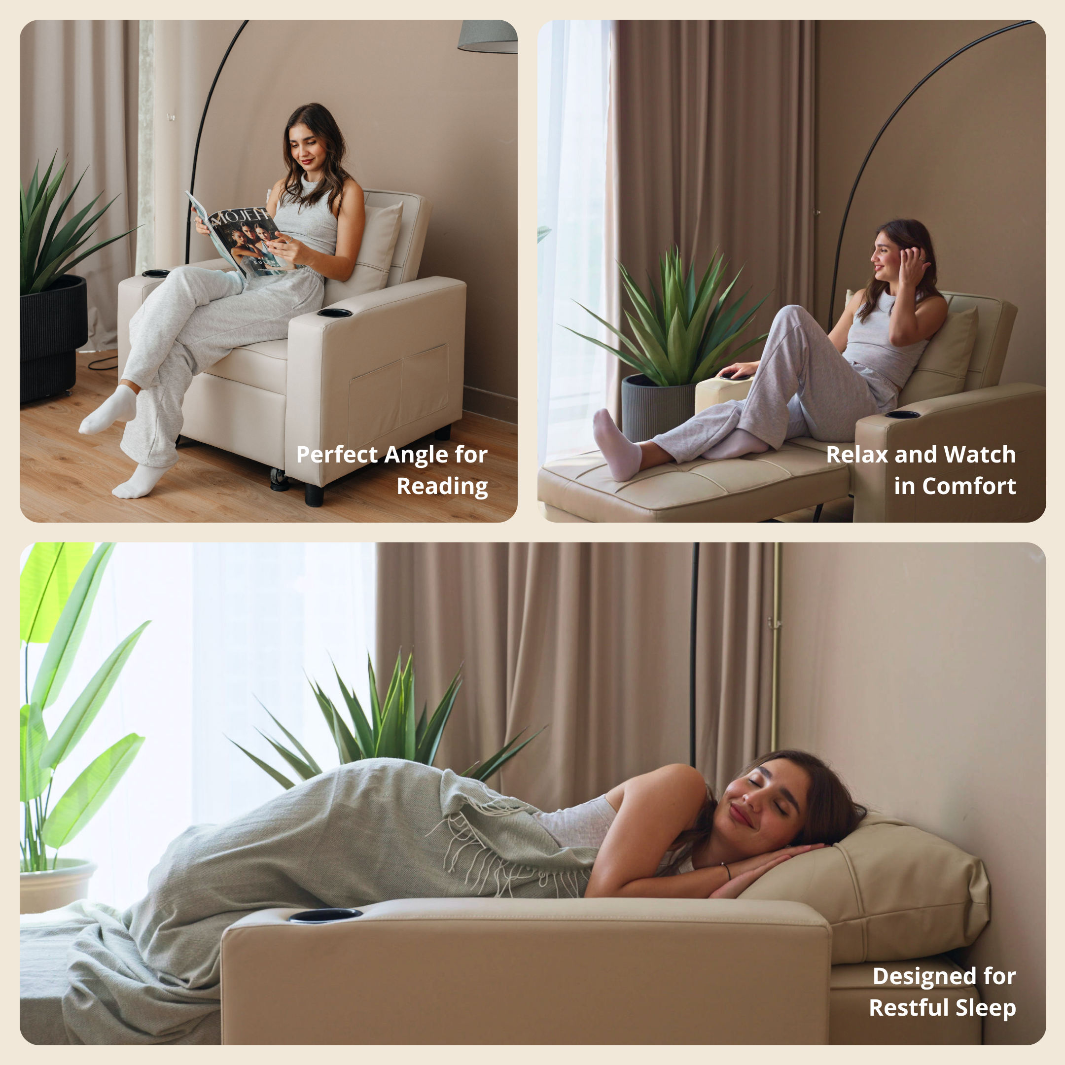 كرسي Skyland القابل للتحويل إلى سرير بلون بيج