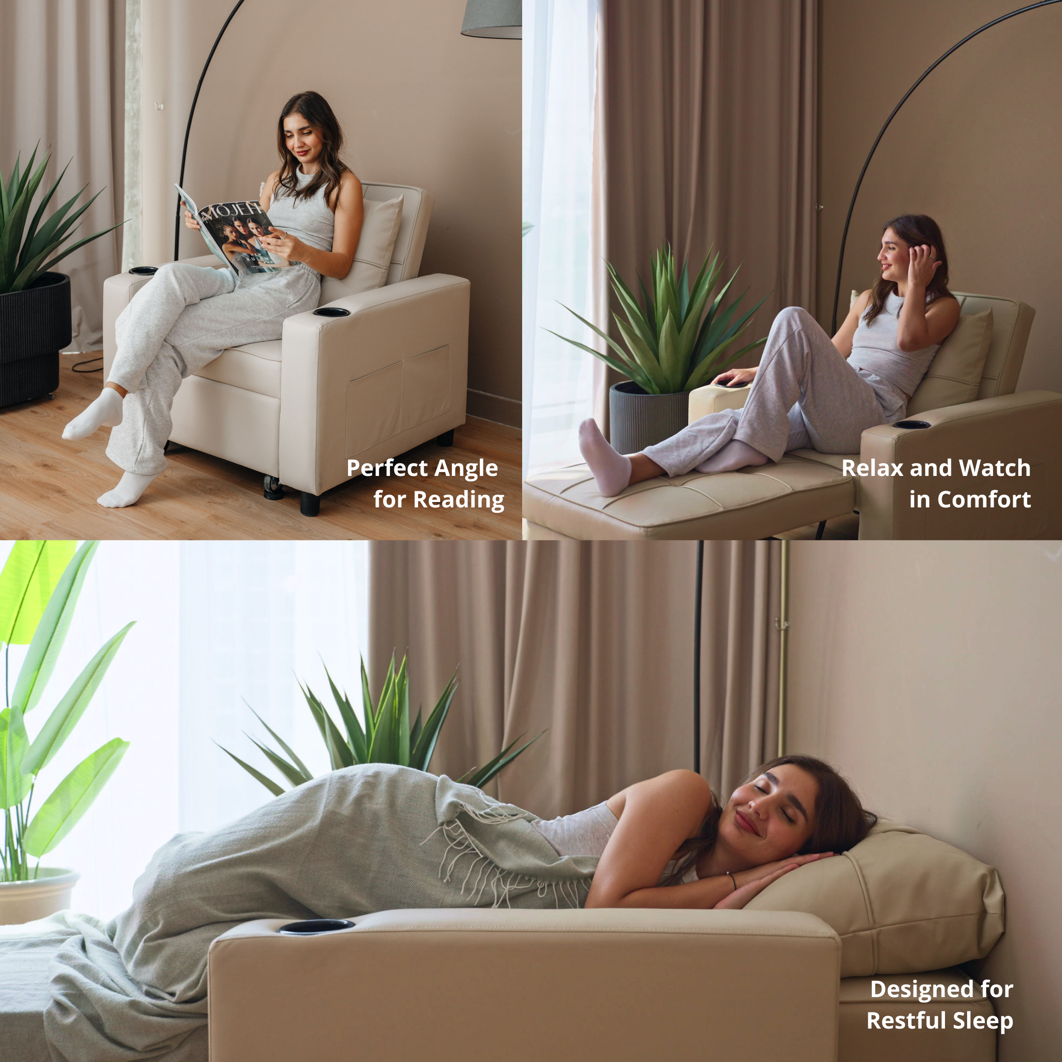 كرسي Skyland القابل للتحويل إلى سرير بلون بيج