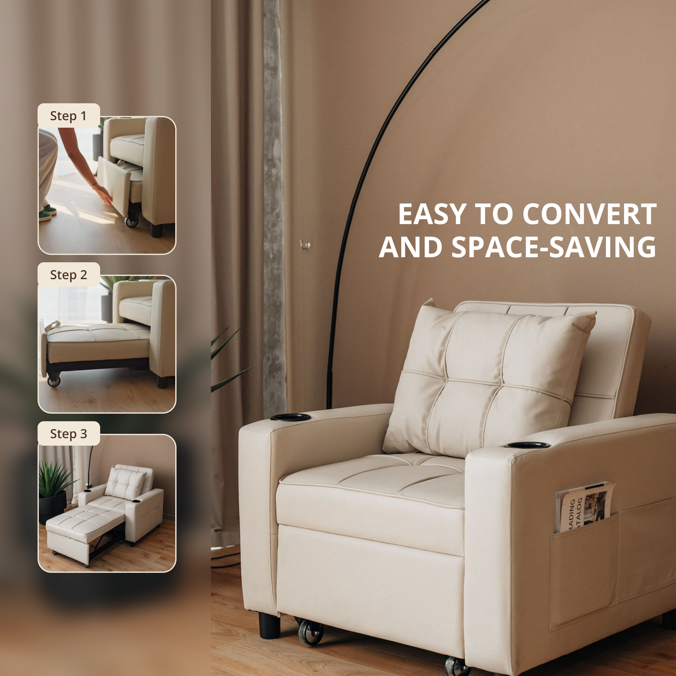 كرسي Skyland القابل للتحويل إلى سرير بلون بيج