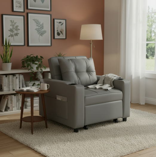 كرسي Skyland قابل للتحويل إلى سرير رمادي من الجلد الصناعي